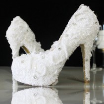 wedding photo - Lace Wedding Shoes -  Pearl White Lace Daisy Bridal Shoes