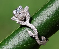wedding photo - BLOOMING Work Of Art - Milgrain Flower Rose Lotus Diamond Engagement Ring - Semi Mount - Setting - 18K white gold - fL07 - Patented - New