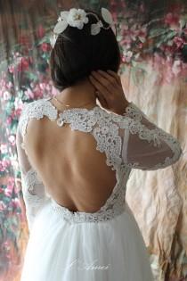wedding photo - Long Lace Sleeve Wedding Dress with Stunning Low Back and Tulle Skirts - New