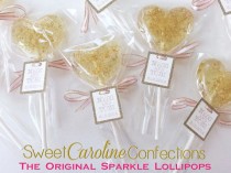 wedding photo -  Gold and Light Pink Heart Wedding Lollipops