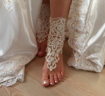 wedding photo -  Sensual Ivory and French Lace Barefoot Sandals