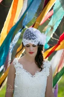 wedding photo -  White Swiss dot Tulle Bridal Cap