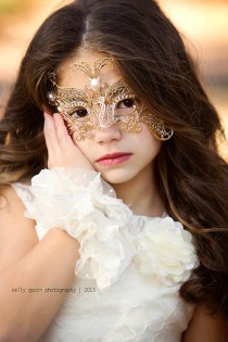 wedding photo - Girls Masquerade Mask---Gold Butterfly---Flower Girl--Weddings--Pageants--Masquerade Ball--Portraits--Costume Parties - New