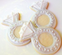 wedding photo - Wedding Ring Cookie Favor Diamond Ring Iced Decorated Cookie Silver Ring Sugar Cookie Shower Favor - New