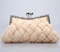 wedding photo - Cream Diamante Satin Clutch Handbag