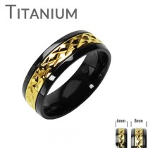 wedding photo - High Roller Ring - Miniature Semi Prism Design Glossy Gold Finish with Black Border Titanium Ring