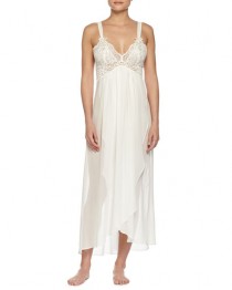 wedding photo - Embroidered-Lace Long Chiffon Gown, Ivory