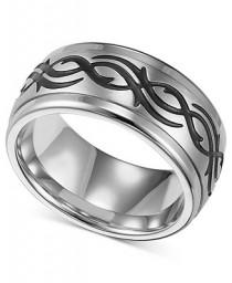 wedding photo - Triton Men's Stainless Steel Ring, Black Design Wedding Band