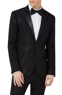 wedding photo - Topman Ultra Skinny Fit Jacquard Leaf Tuxedo Jacket 