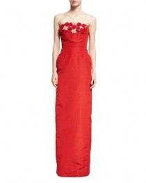 Strapless Floral Faille Column Gown wedding photo - Strapless Floral Faille Column Gown