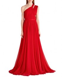 One-Shoulder Gathered Chiffon Gown wedding photo - One-Shoulder Gathered Chiffon Gown