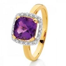 wedding photo - Amethyst and Diamond Ring ♥ Gorgeous Gold Ring 