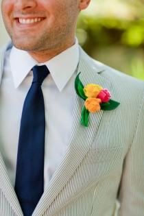 wedding photo - Striped Blazer and Colorful Boutonniere for Groom 