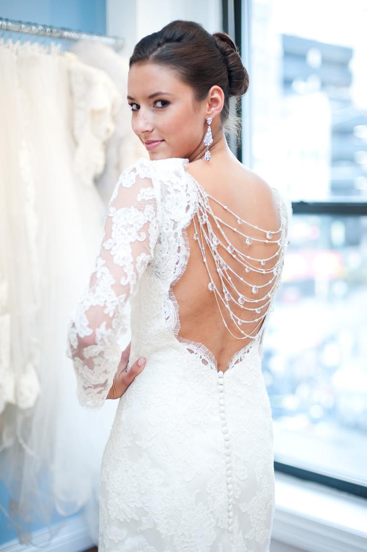Elegant White Lace Long Sleeved Wedding Dress With Back Buttons ...