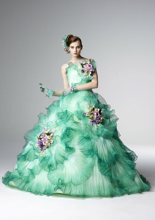 Frilled Sea Green Wedding Gown For The Bride #2039770 - Weddbook