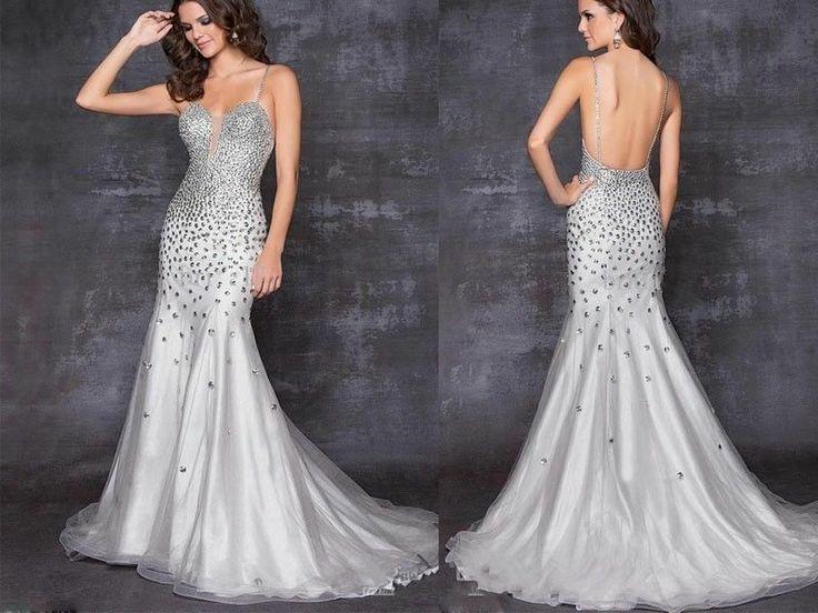 New Sexy Crystal Mermaid Evening Dresses Party Formal Prom Wedding ...