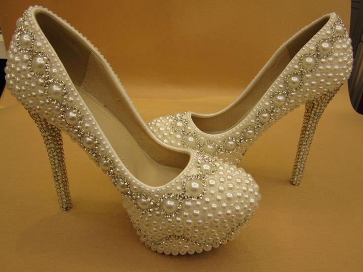 Ivory Pearl Rhinestone Closed Toe Platform Bridal Wedding Shoes ...