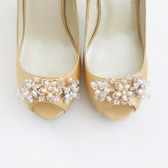Gold Bridal Wedding Shoes Pumps With Handmade Beads - Flowers #2242773 ...