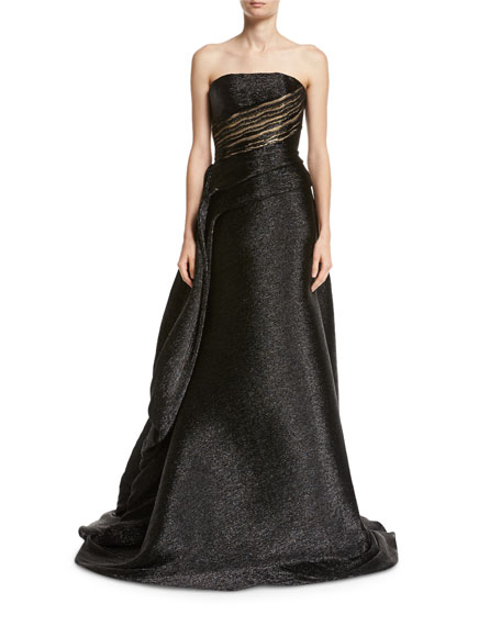 Metallic Strapless Draped-Side Ball Gown #2738521 - Weddbook